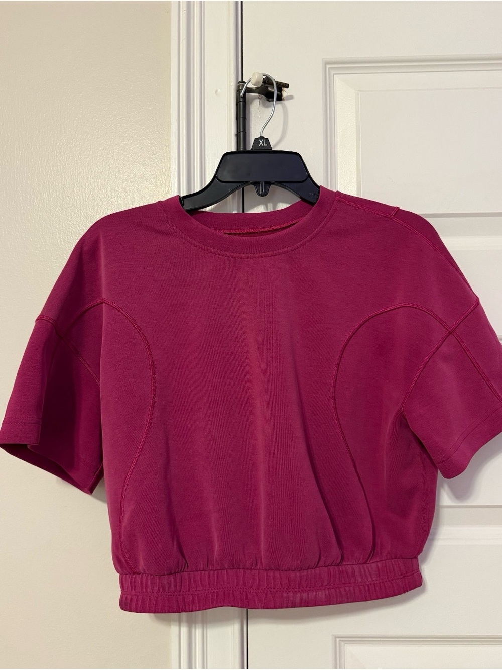 lululemon athletica Cropped Short Sleeve Sweatshirt in Berry